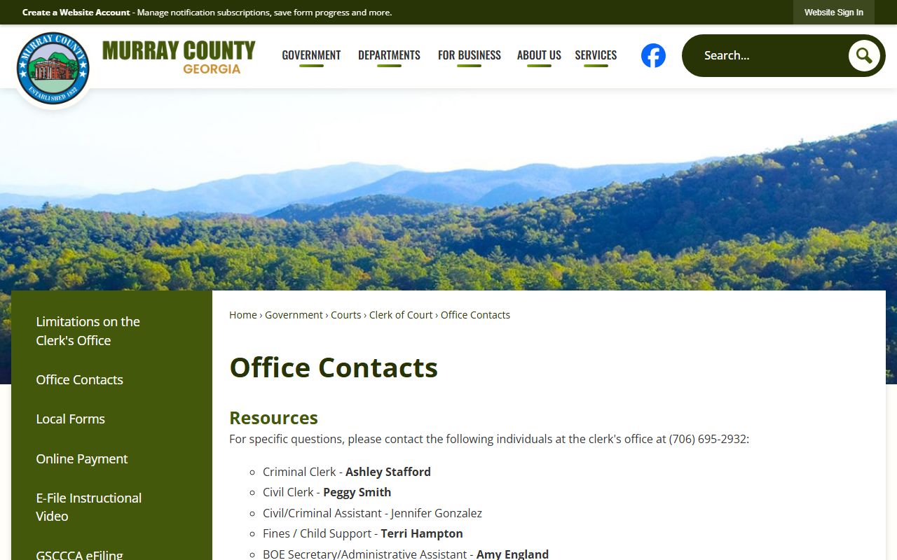 Murray County Clerk of Superior Court records office contacts page