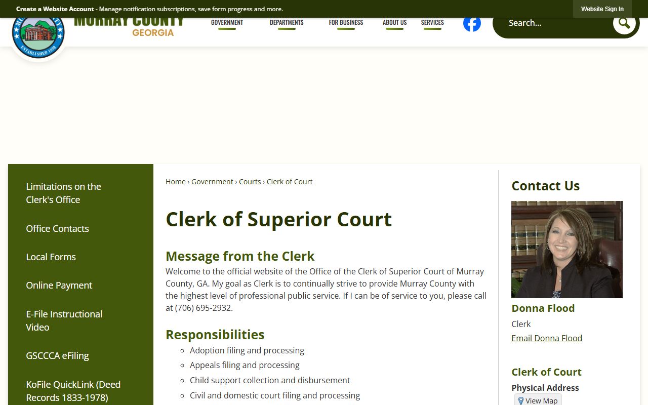Murray County Clerk of Superior Court records office page