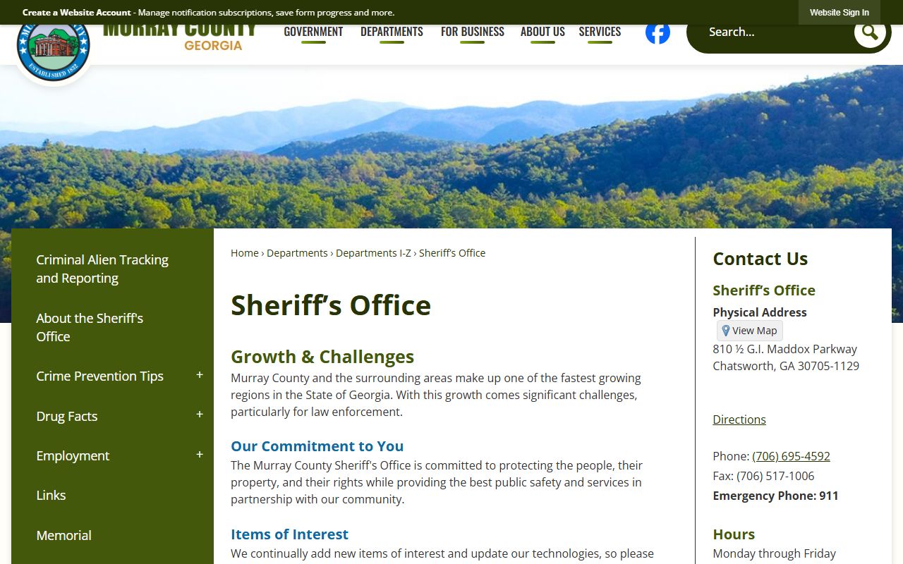 Murray County arrest records Sheriff's Office page