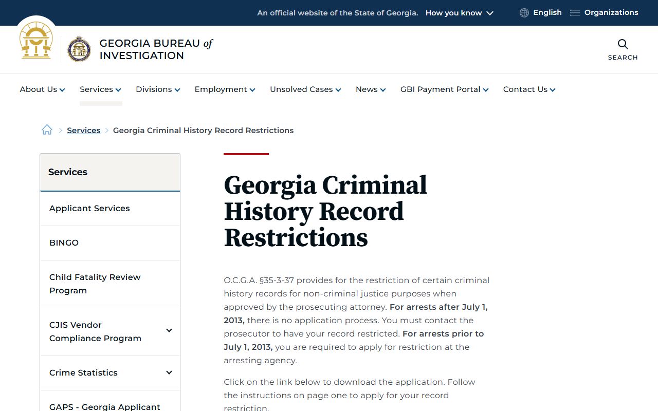 Murray County criminal court records GBI record restriction information