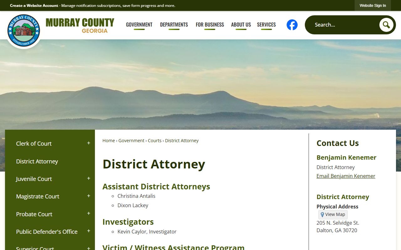 Murray County criminal court records District Attorney page