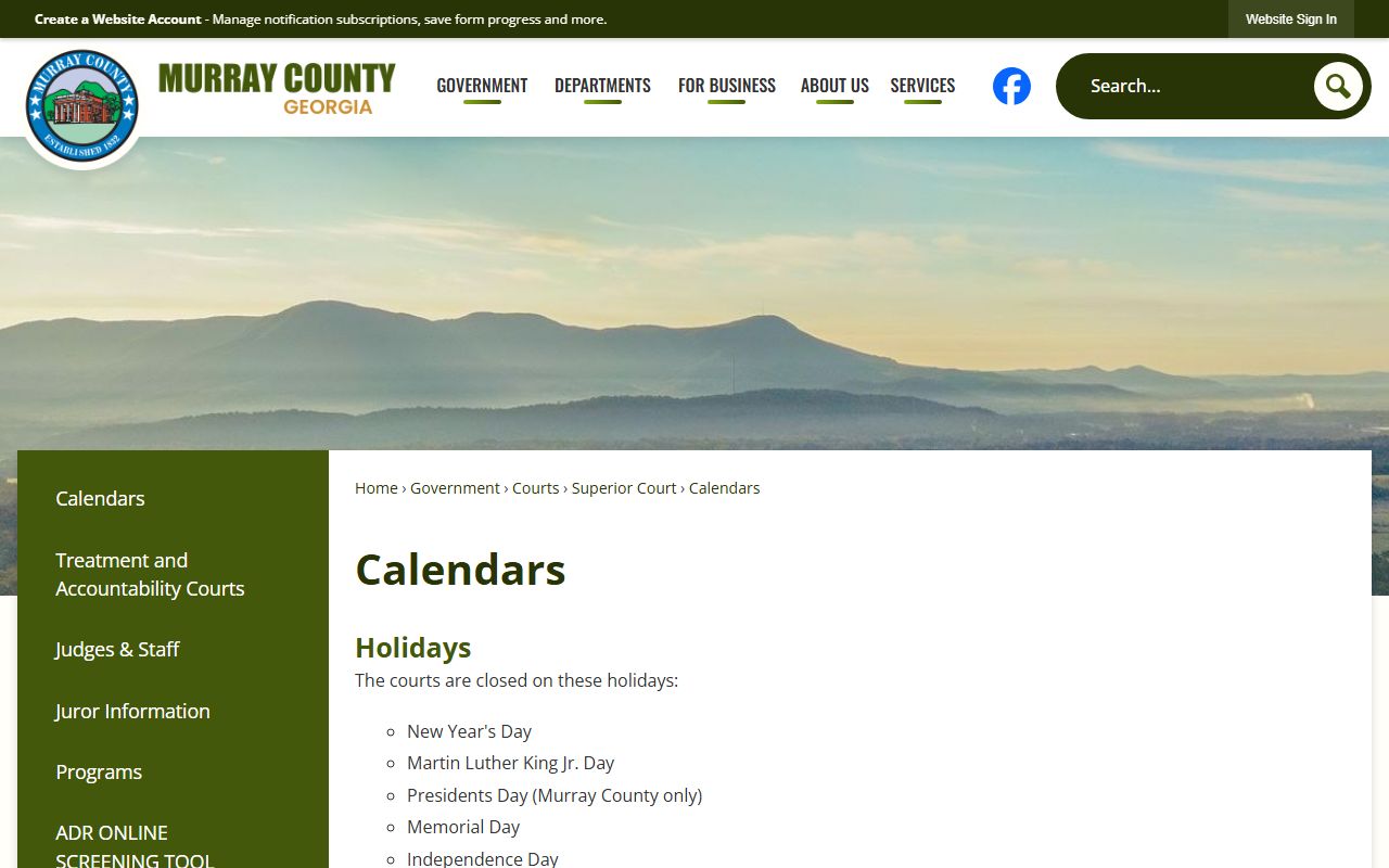 Murray County Superior Court records calendar page
