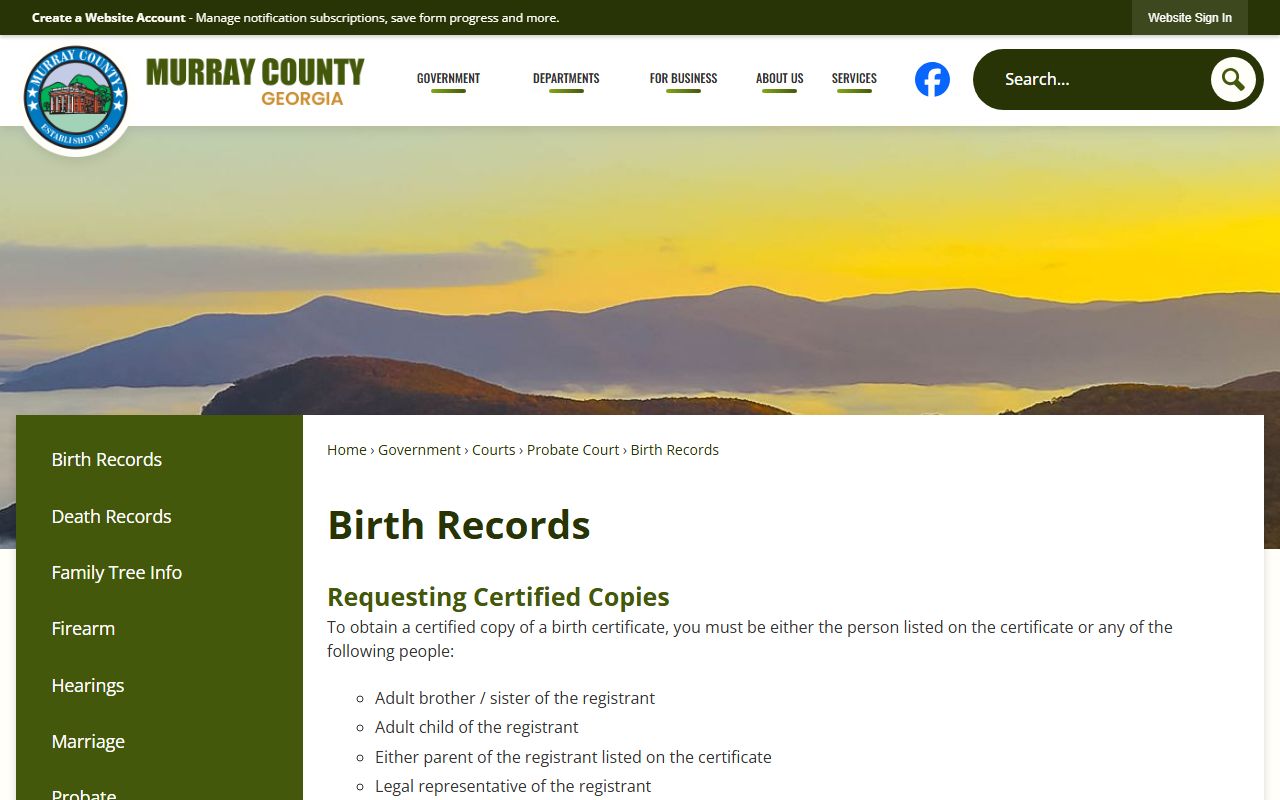 Murray County marriage records and vital records Probate birth records page