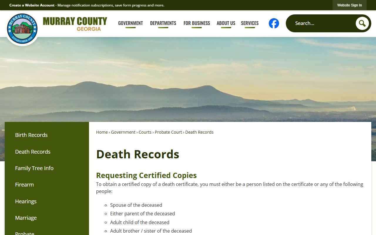 Murray County marriage records and divorce record requests Probate death records page