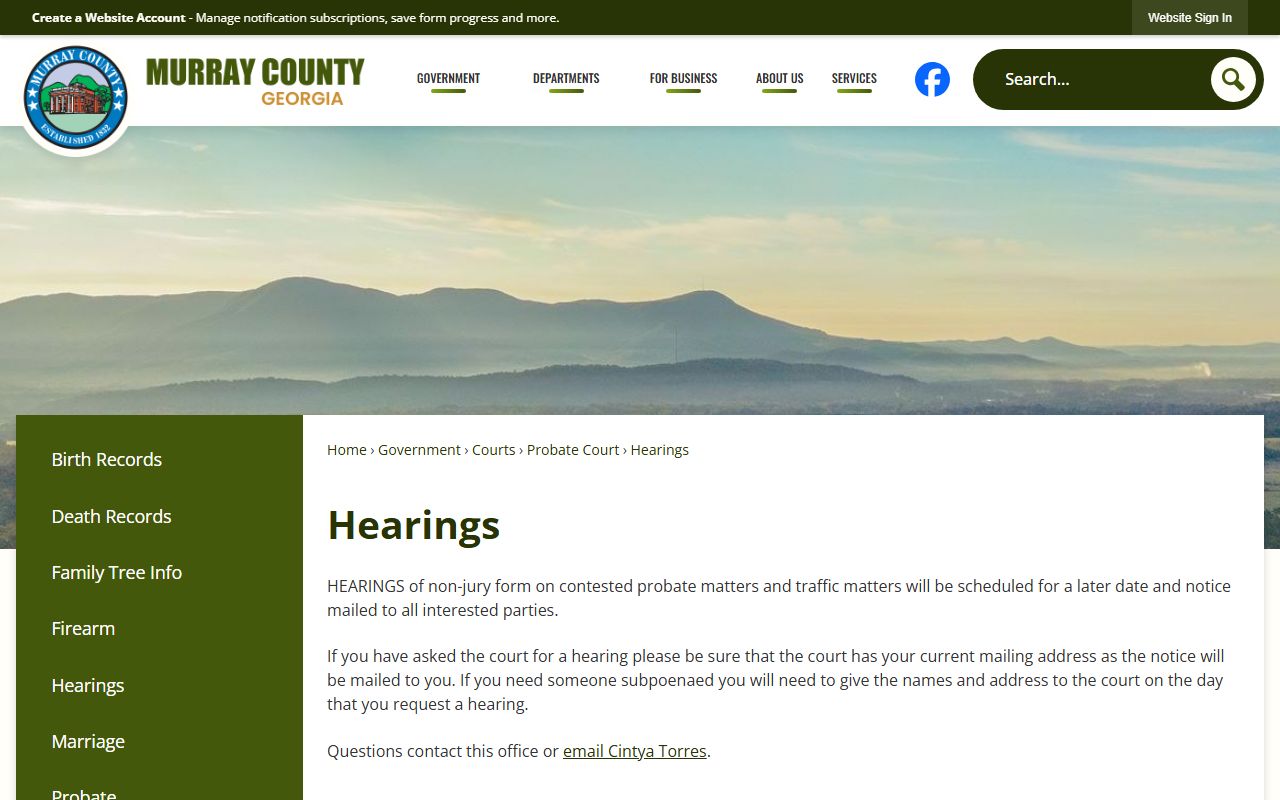 Murray County probate records Probate Court hearing notice page