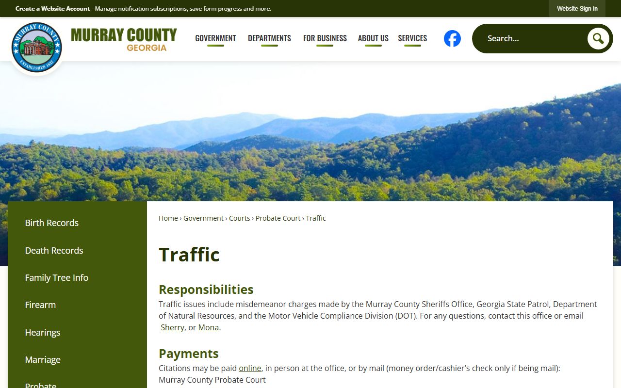 Murray County traffic court records Probate traffic citation page